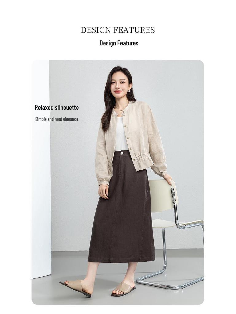 Gonna midi snellente Yi Fei da donna in Tencel e Lino, Estate 2026