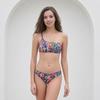 2Pcs/Set Summer Bikini Set Green Printing Sloping Shoulder Design Bra Low-rise Quick-Drying Fabric Bottoms Set Beach Pool Swimwear