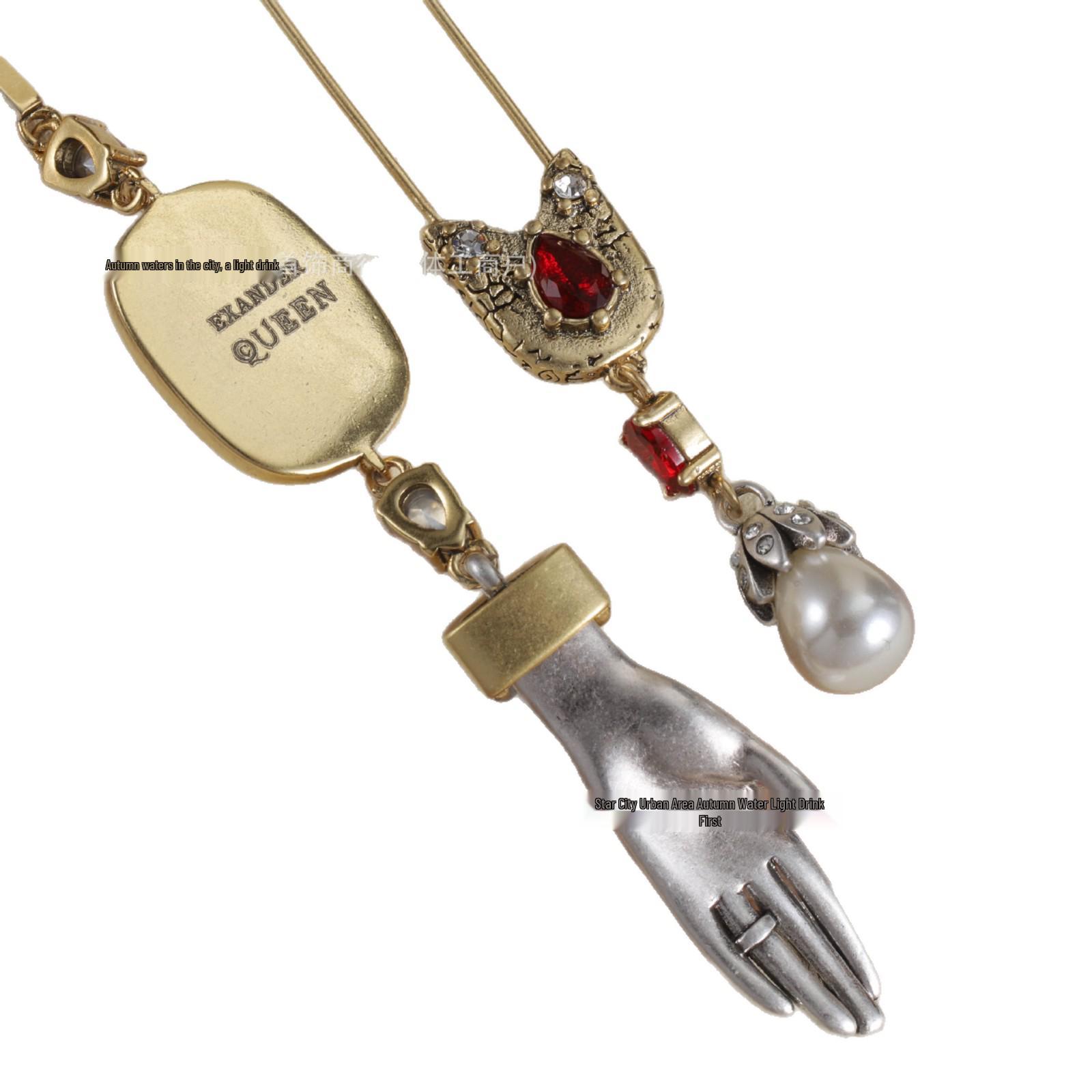 Mai Jia Vintage Ruby Skull Pearl Necklace & 925 Silver Stud Earrings Set for Women Earrings