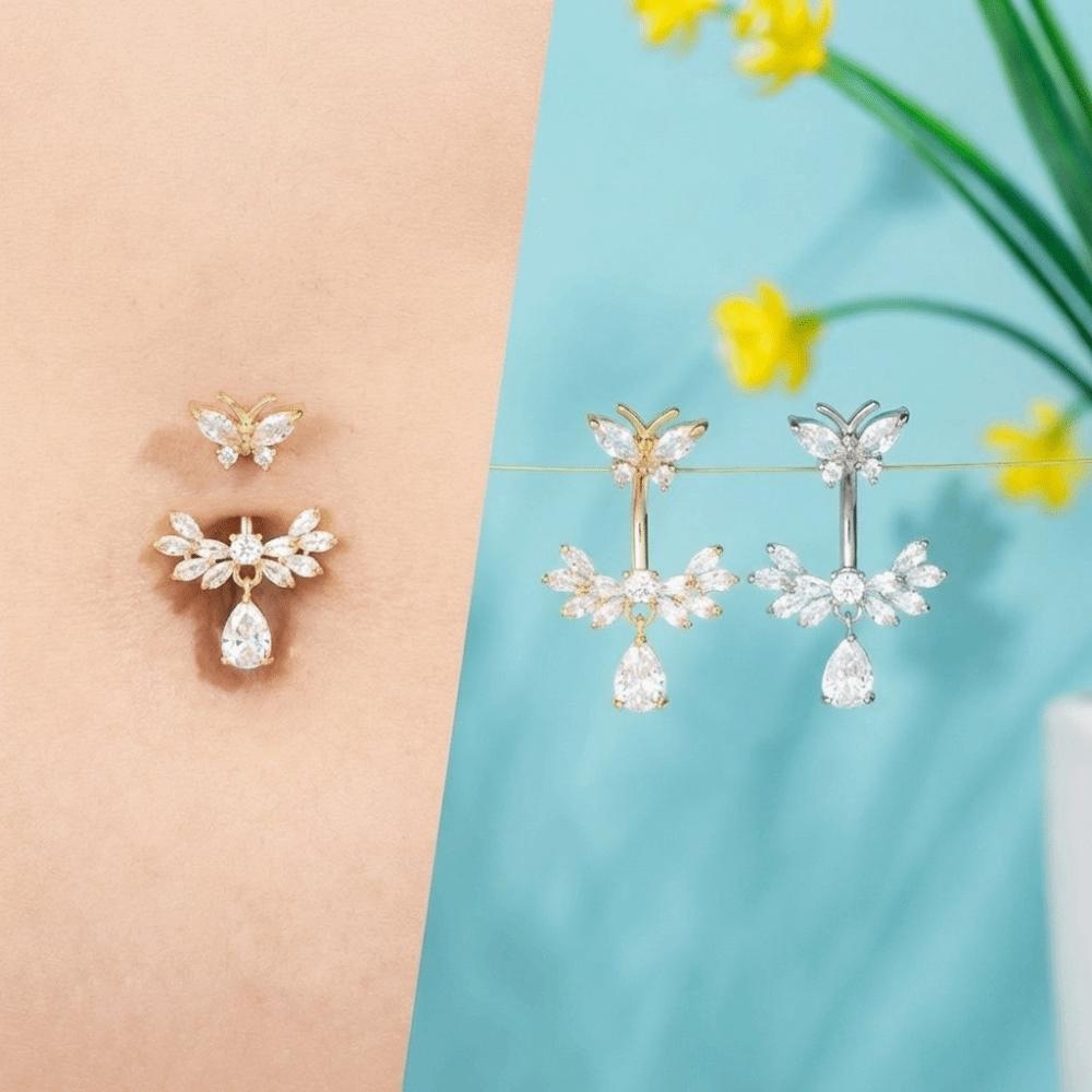Anneau de nombril design papillon zirconium Anneau de nombril scintillant Piercing de nombril ailes mode Femmes