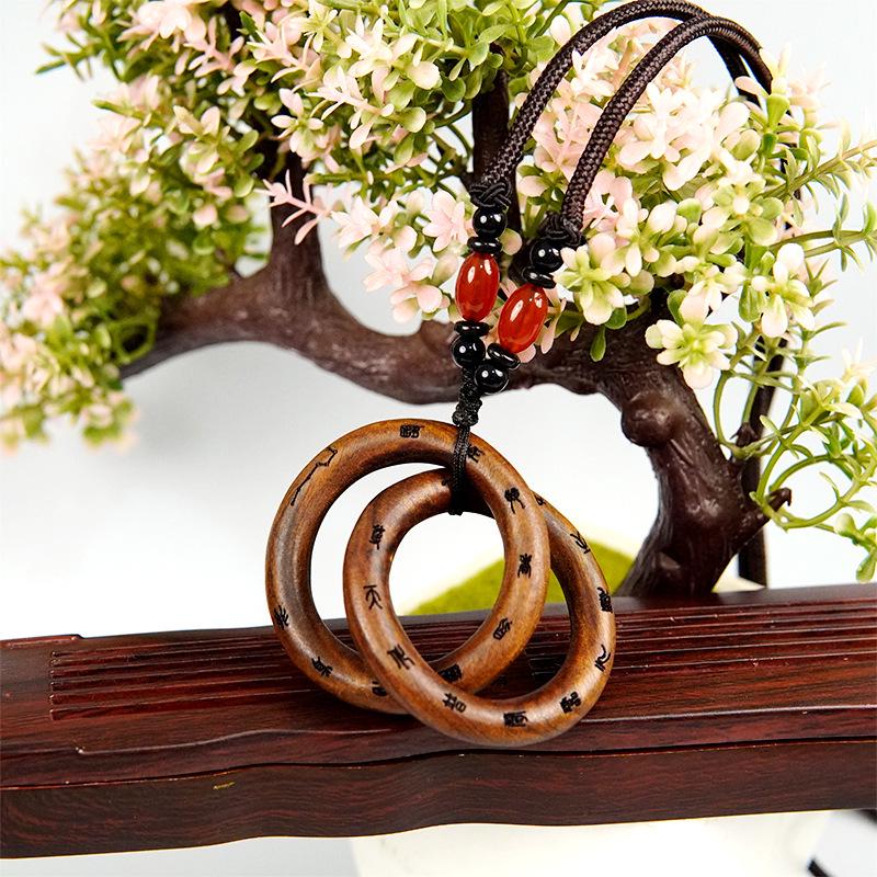 Longhu Mountain Lightning-Struck Jujube Wood Yin Yang Qiankun Pendant Necklace