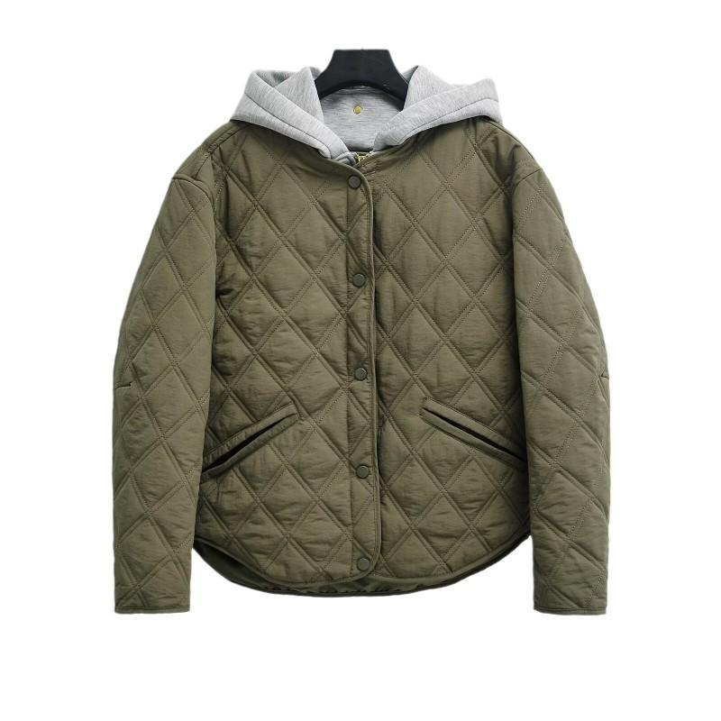 Womens Oversized Hooded Quilted Cotton Jacket Loose Streetwear Coat With Color Block Design