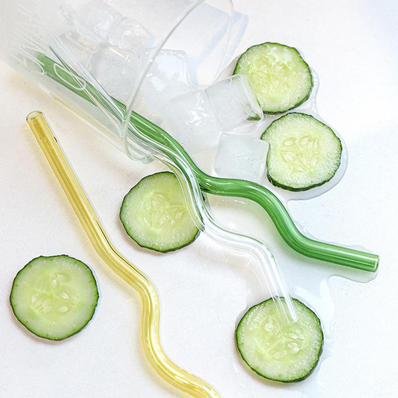 1Pc High Borosilicate Colorful Glass Straws Eco-Friendly Glass Wavy For Juice Cocktails Kitchen Party Bar Drinkware