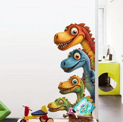 Tecknad Dinosauriedörrklistermärke 3D Djurdekor Självhäftande för Barnrum Kreativ Väggdekoration