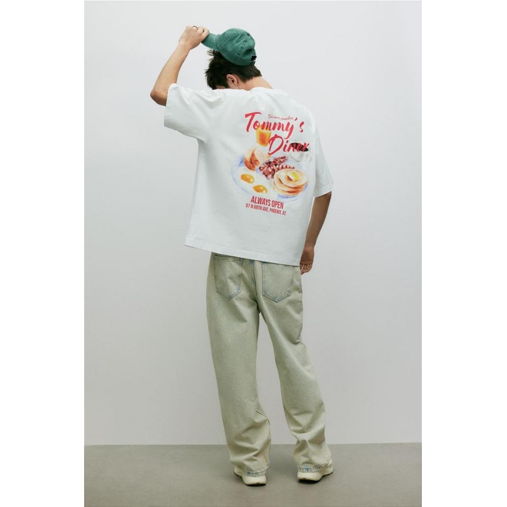 H M PrinTed T SHirT OverSized fiT wHiTe ToMMy S Diner