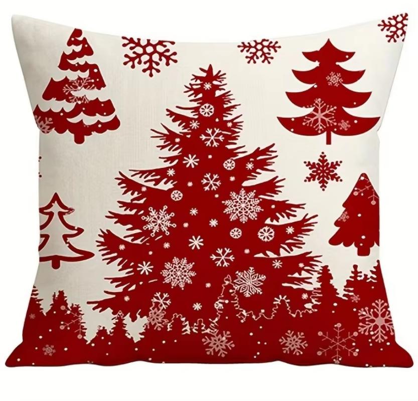 

Machine Washable Christmas Pillow Case, Red Snowflake Tree Design for Multi-Scene Living Room Sofa Decor 18x18Inch