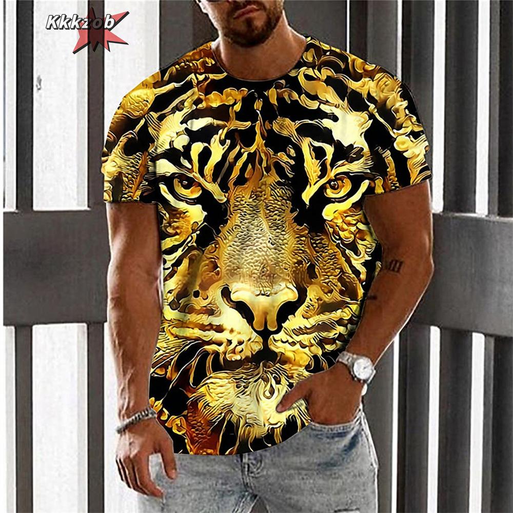 Fierce Tiger Animal Pattern Men's T-Shirts Short Sleeve 3D Animal Printed Trend Street Tee Oversized T Shirt Men Clothing Tops