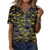 Women's Casual V Neck Button Front Top Halloween Print Short Sleeve Relaxed Fit Blouse Lightweight Breathable Fabric