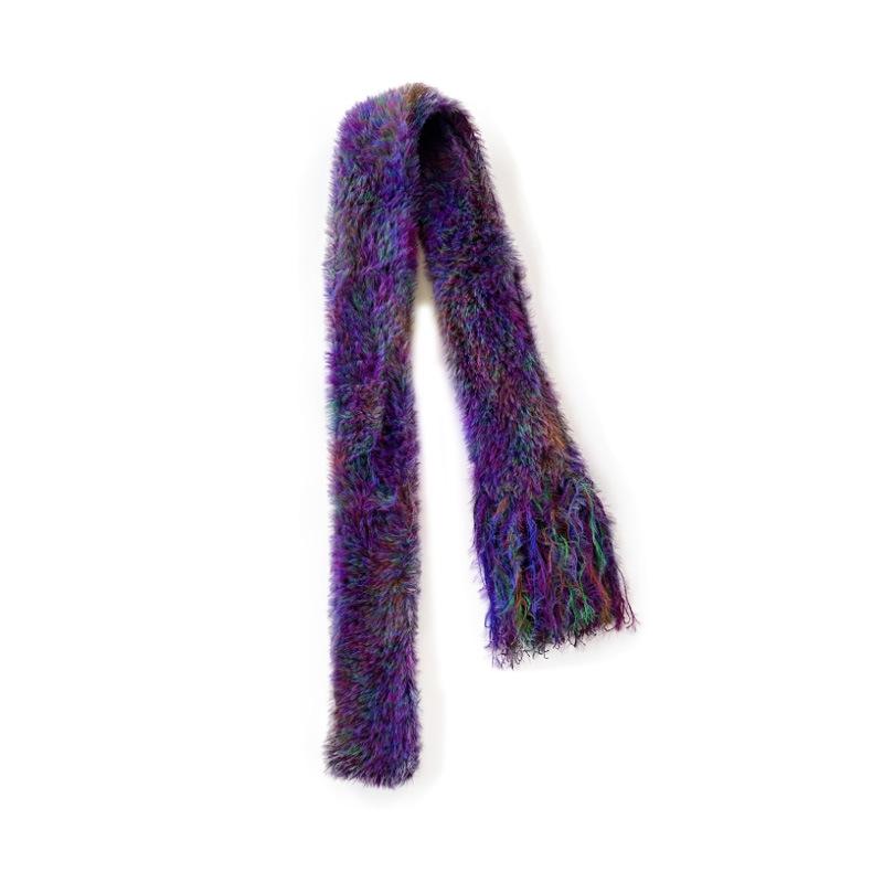 Niche Segment dyed Imitation Mink Hair Handmade Tassel Thin Narrow Scarf for Women in Autumn and Winter Decorative Style Soft Scarf