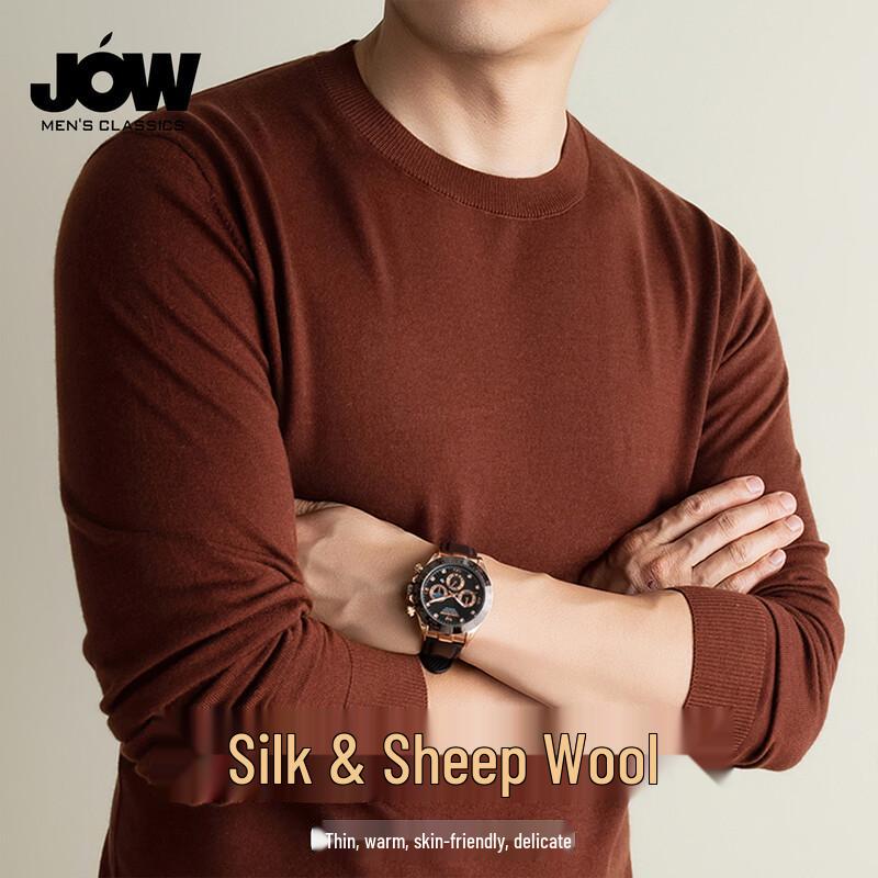 JOW Men's Silk Wool Blend Knit Long Sleeve T-Shirt