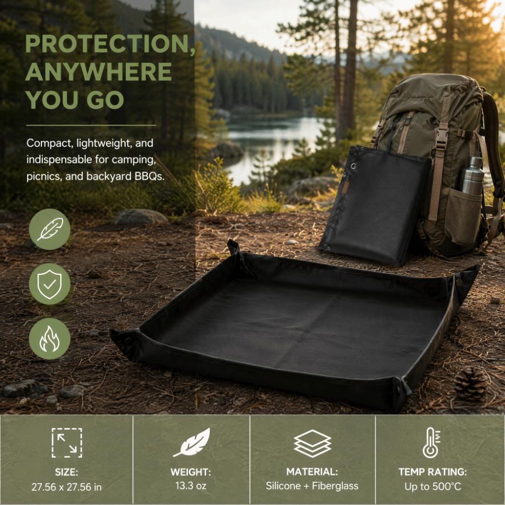 Black Under Grill Mat Protective Pad Grill Floor Pad Versatile BBQ Mat Patio Use
