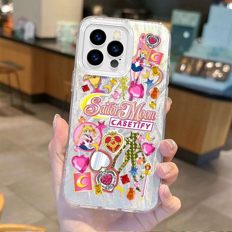 Lovely Sailors Moons Anime Gradient Phone Case for iPhone 16 15 14 13 12 11 8 7 6 Pro Max Plus XS XR Hard Shockproof Back Covers