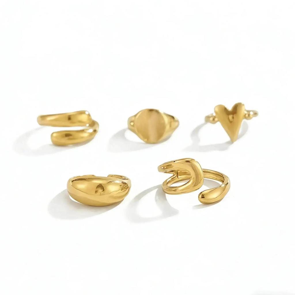 SHIXIN 5Pcs/Set Punk Irregular Rings Unisex Waterdrop Heart Layered Open Ring Women Fashion Exquisite Party Banquet Jewelry Gift