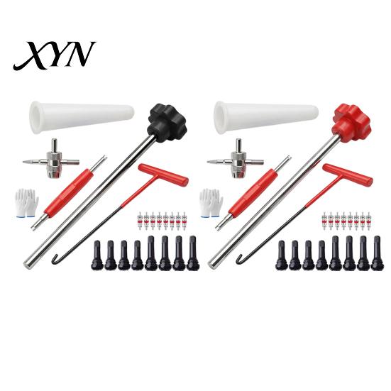Valve Core Removal Tool 23Pcs Tire Stem Set, Quick Change Installer Kit with TR413/TR414 Stems, 4-Way for Cars Motorcycles Dual-head