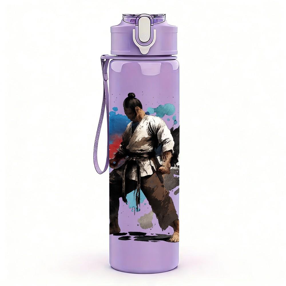 1PC Martial Arts Fighter Print 750ml Color Plastic Sports Water Bottle Leakproof Flip Straw Lid Suitable for Sports Office Home Use