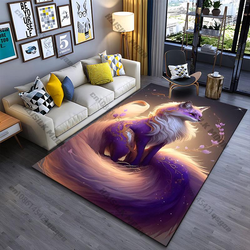 Mystical Fox Elegantly Glowing Carpet Yoga Living Room Room Decor Children's Crawling Mat Doormat Area Rug Games Mat