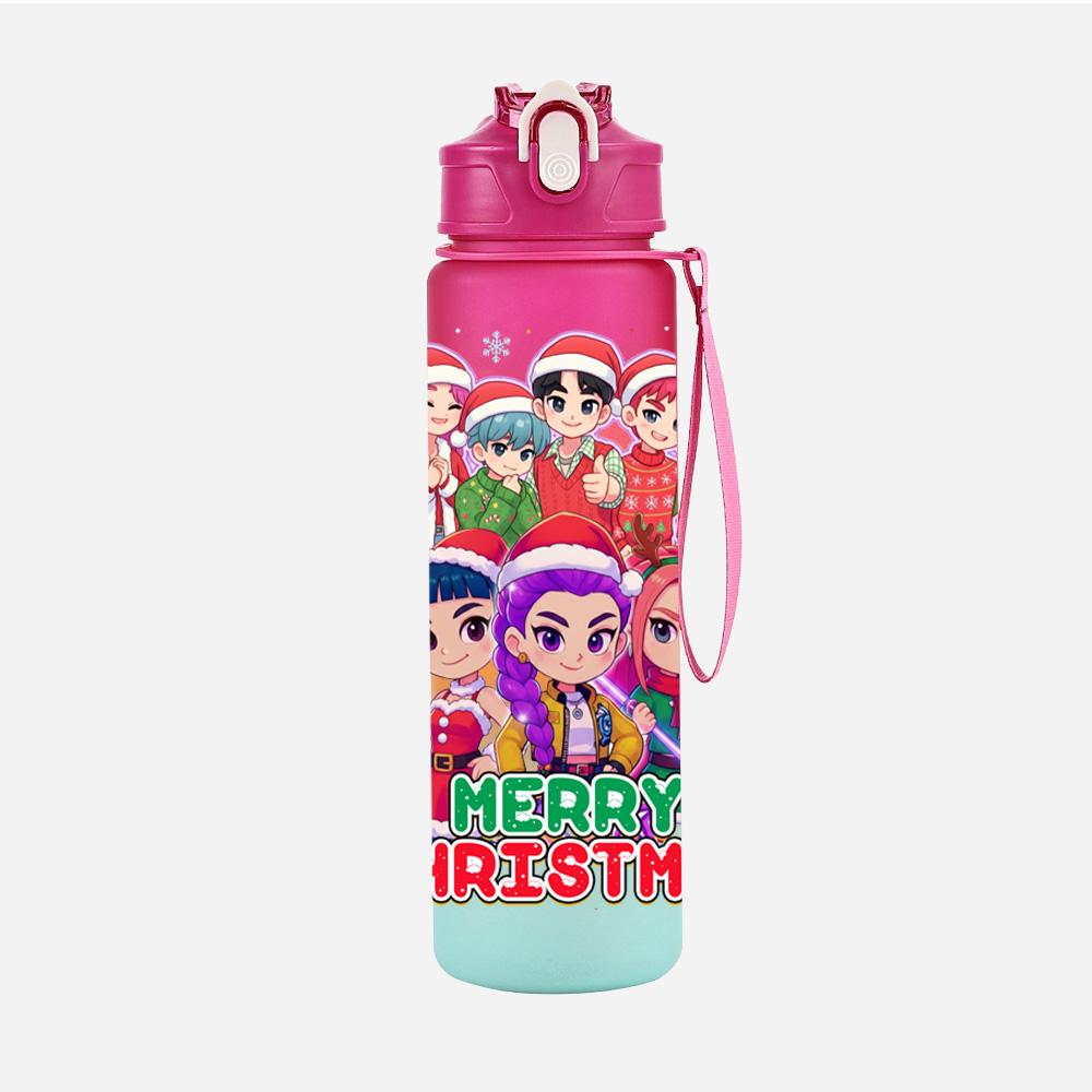 Cartoon Weihnachten K-Pop Dämonenjäger Bedruckte 750 ml Wasserflasche Große Kapazität Trinkbecher Tragbar Outdoor Sport Wasserbecher Kinder Kind Geschenk