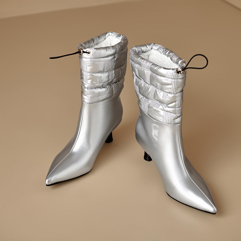 

Красные Черные Женские Полусапожки Зимние Сапоги Высокий Тонкий Каблук Маленький Большой Размер 32 48 39 серебряный