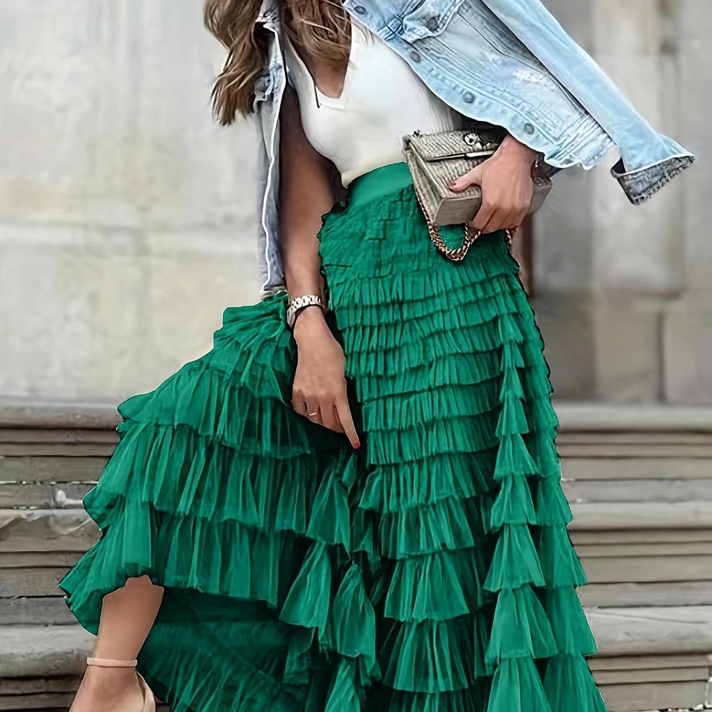 Elegant Boho High Waist Skirt for Women - Durable, Comfortable Fit with Chic Mesh Layer & Contrast Lace, Perfect for Spring/summer