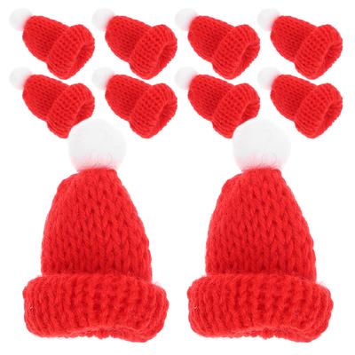 10pcs Christmas Hat Accessories Knitted Santa Cap Festive Party Favors Diy Handmade Photo Props Red For Holiday Decorations