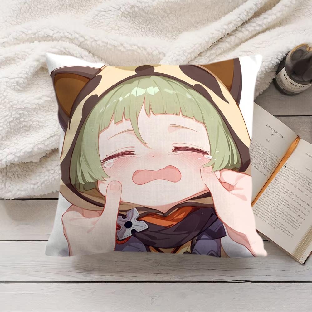 Sayu Genshin Impact Cute Cushion Cover Silky Short Plush Invisible Zipper Dustproof Sofa Pillow Case For Home Decor