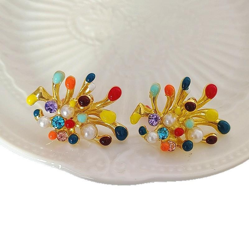 Exquisite Fireworks Modeling Stud Earrings Sparkling Colorful Rhinestone Oil Drop Earring Women Elegant Everyday Party Jewelry