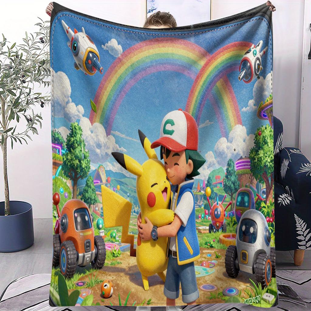 AnimePikachuThemed Soft Flannel Blanket For Office Travel Comfort Leisure Camp Multifunctional Universal Blanket Fan Gift