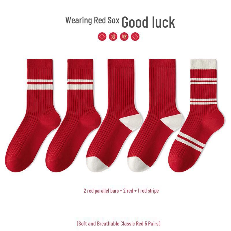 Yuzhaolin Women s Red Mid-Calf Socks (5-Pair Pack) M