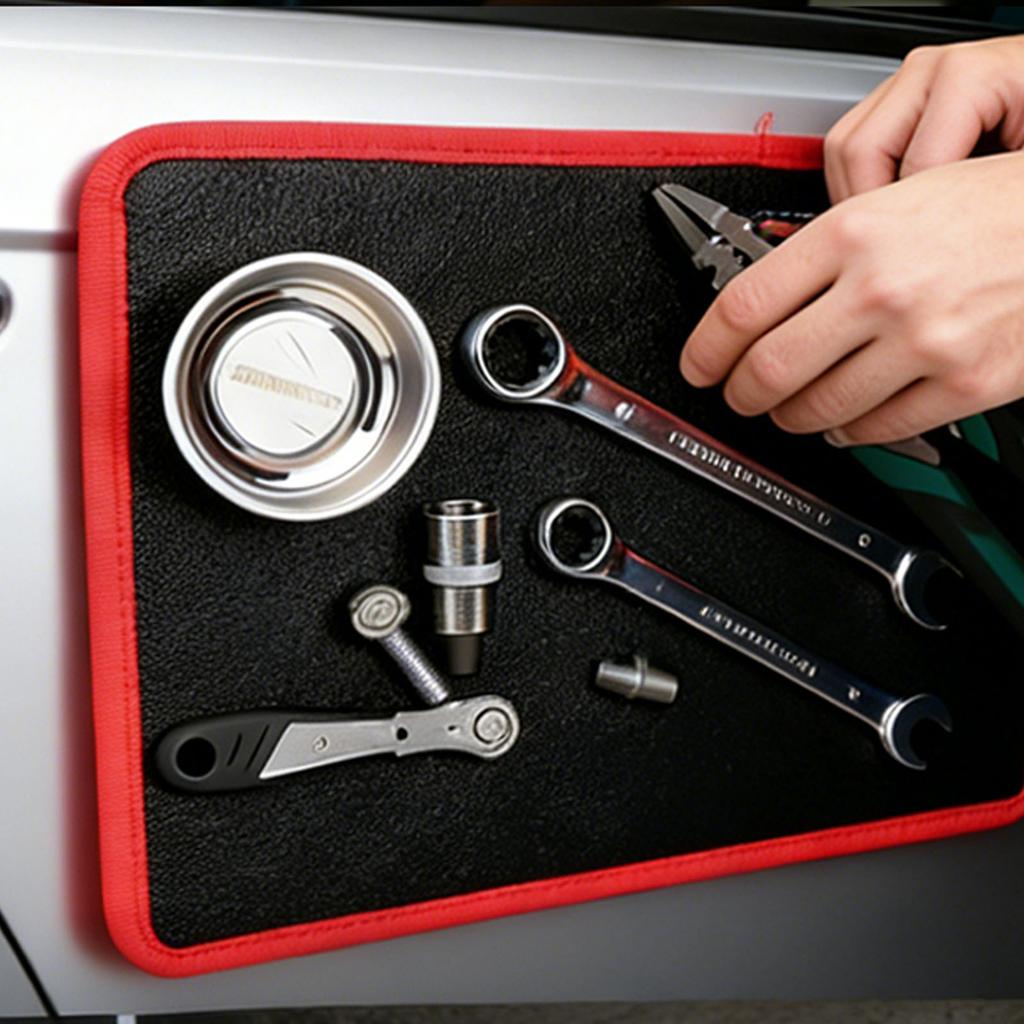 3 Pezzi Tappetino Magnetico per Attrezzi Flessibile Pieghevole Forte Tappetino Magnetico per Pezzi di Ricambio per Garage Officina Riparazione Auto