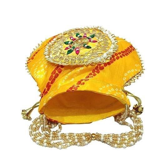 @ Jaipuri Design Potli Bag Handbag Yellow Color For Women 45gm UKR666_60%OFF