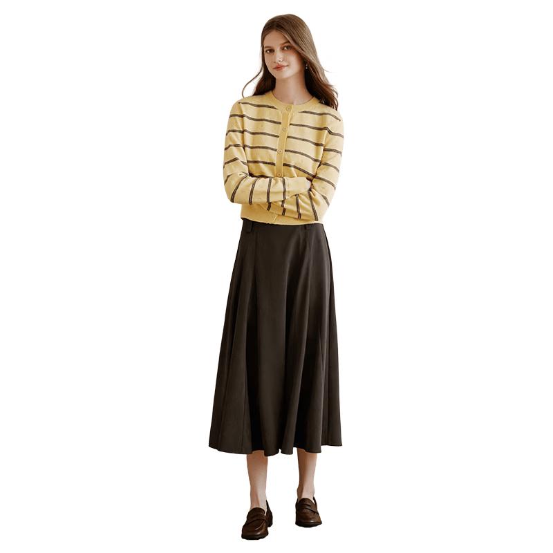Retro High-Waist A-Line Midi Skirt S