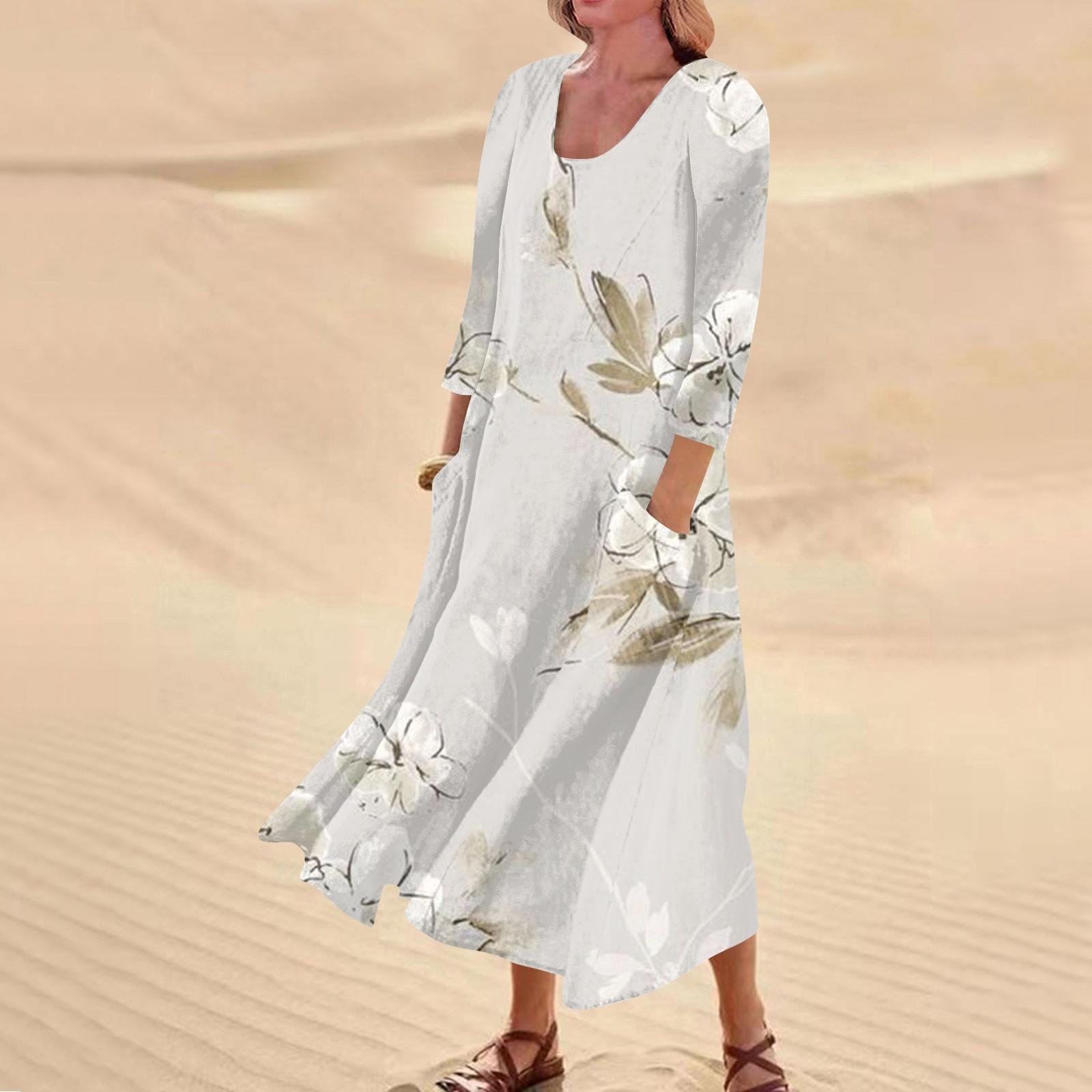 Женское повседневное удобное хлопковое карманное платье с цветочным принтом и рукавами — фото 6