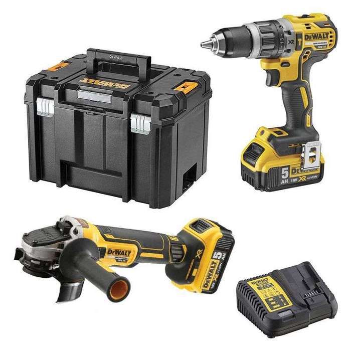 Pack 2 outils 18V XR (DCD796 + DCG405) + 2 batteries 5Ah + chargeur + coffret T-STAK - DEWALT