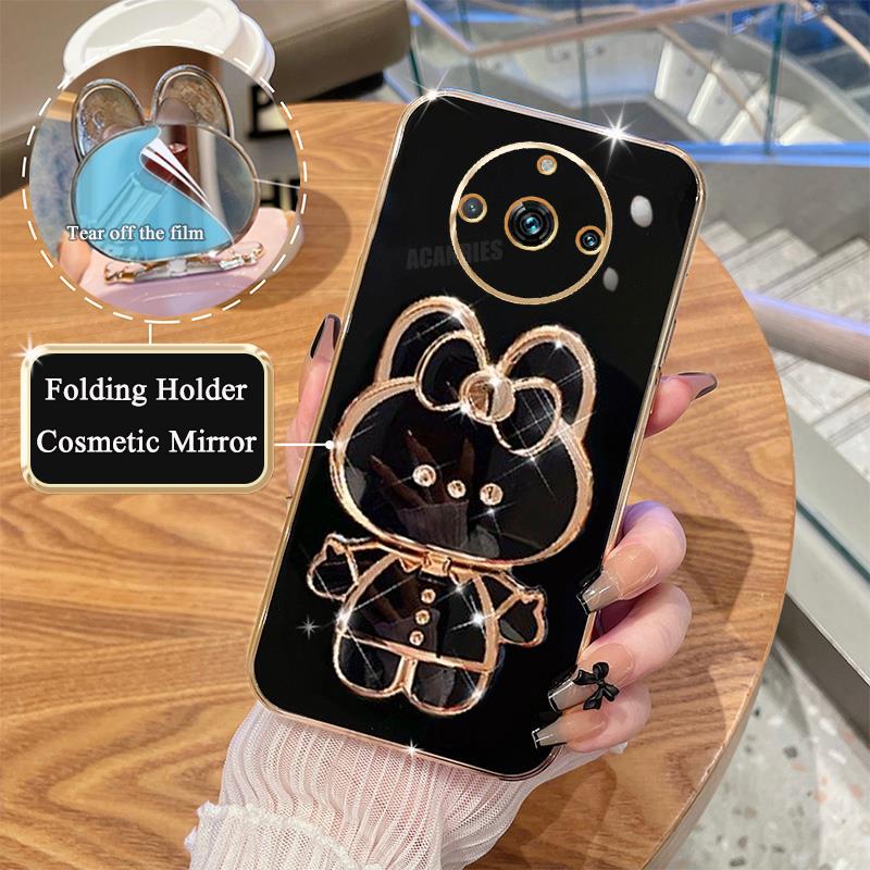 Realme11pro Luxury Plating Mirror Holder Case For Oppo Realme 11 Pro Plus 11pro 9 8 10 4g 5g 9i 8i Gt Neo 5 Silicone Stand Cover