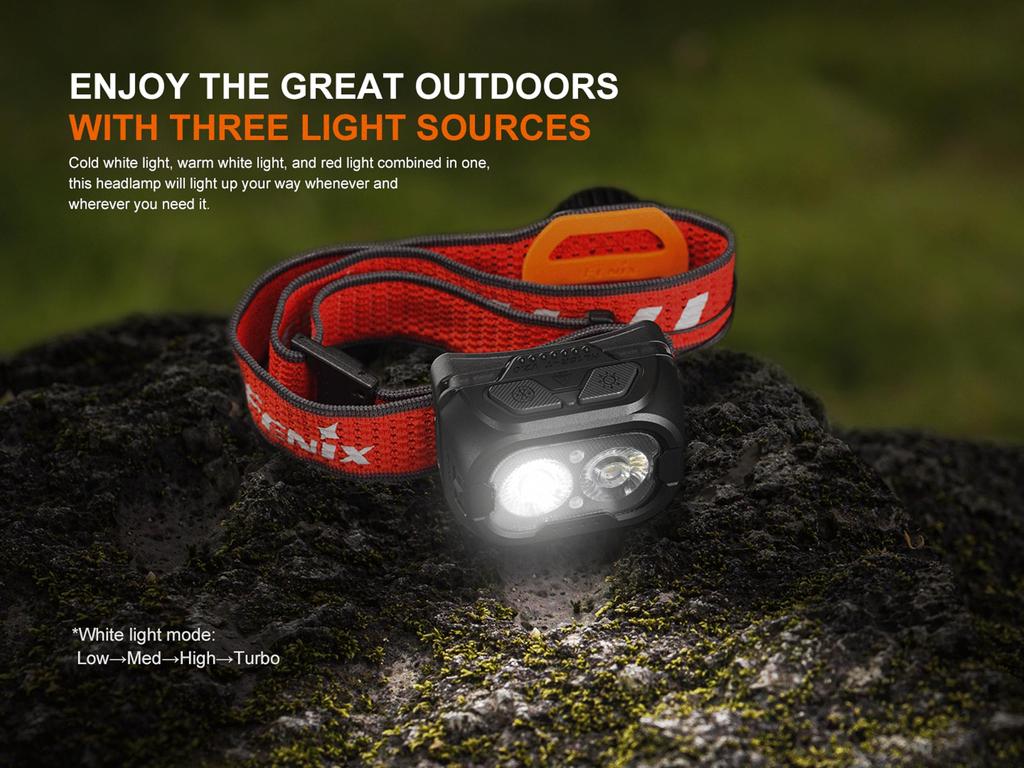 FENIX Rechargeable Headlamp for Trail Running and Outdoors 800 Lumens 125m Range Up To 160 Hours Dual Primary Beams Cool Warm White 5lm Red Beam Sport