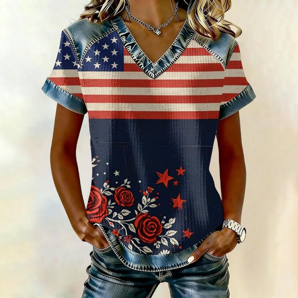Women's Fashion Casual Independence Day Print Top