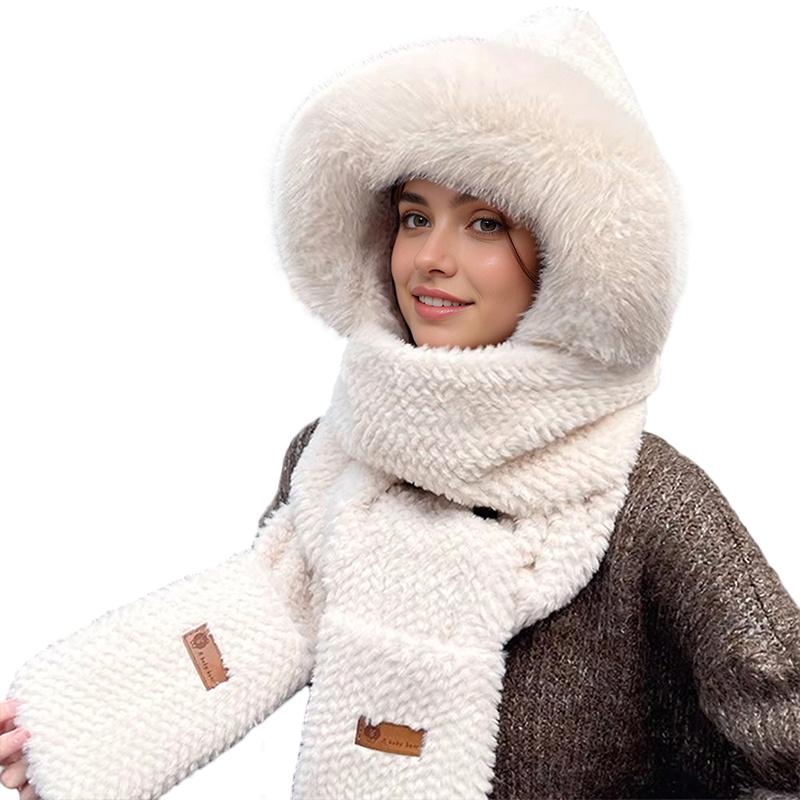 1PC Gloves Elegant Knit Material Warmth Thickened Cute Ear-Protecting Balaclava Hood Scarf Set Multi-Color