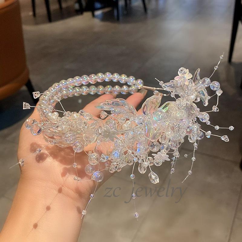 Korean version of sweet super fairy crystal petals glazed wreath headband female beautiful fashion bride disc hair photo hair accessories