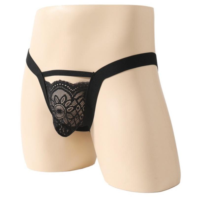 Floral Lace Sissy Pouch Panties Men Hollow Butt Jockstrap Thong G-String Crossdresser See Through Lingerie U Convex Underpant