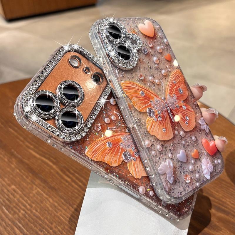 Sparkling Diamond Butterfly Phone Case For For Iphone 13 14 1 16 Plus 17 Pro Max Bling Rhinestones Shockproof Hard Cover