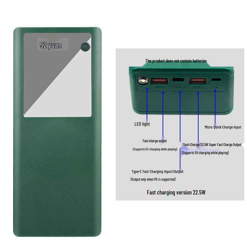 Solderless 6-Cell 26650 Battery Box Quick Charge PD Power Bank Shell Kit