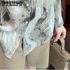Spring and Autumn Women's Shirt Lapel Shirt Loose Vintage Tie-dyed Shirt Long-sleeved Printed Chiffon Shirt