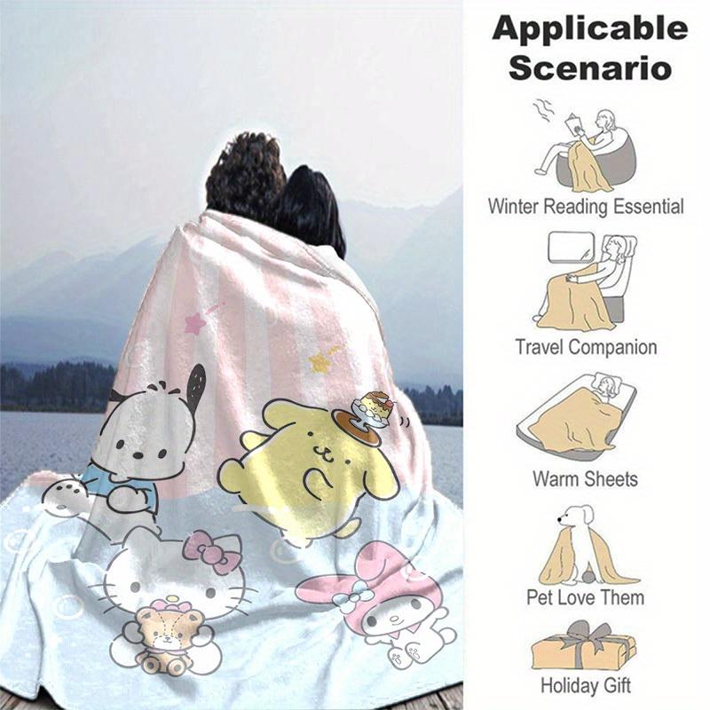 1pc, Sanrio Adorable Characters Home Decor Flannel Blanket, Perfect Gift for Bedroom, Living Room, Travel, Camping, Car, Beach, Office Nap. Ideal Sofa