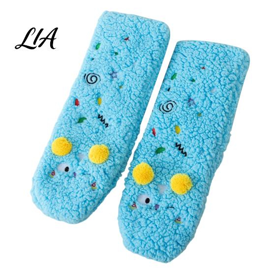 Cozy Cartoon Pattern Socks Thickened Floor for Women, Non-Slip Mid-Calf Socks, Thermal Winter Comfortable Elastic Ribbed Slippers Soft Fuzzy