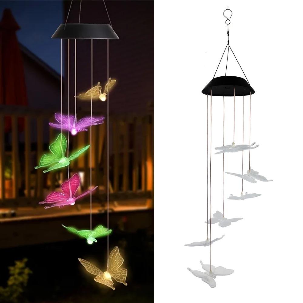 Солнечные Бабочки Музыка Ветра Украшение для Двора Сада Наружное Украшение Светодиодные Огни Колокольчик Ветра