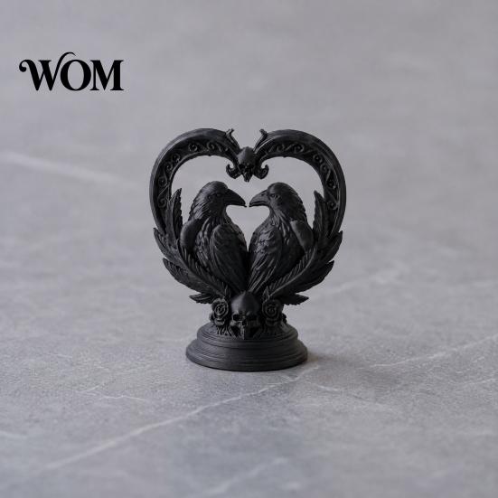 Dark Style Home Decor 3D Printed Double Raven Ornaments, Skull And Love Figurine, Retro Gothic Decoration Decorations for Desk Bookshelf Halloween