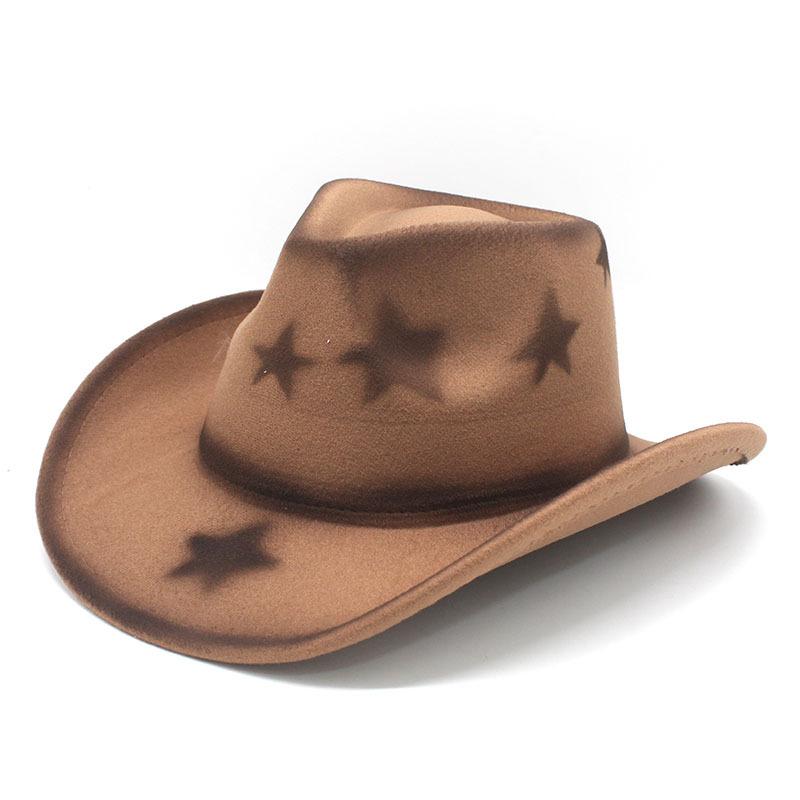 Western Cowboy Hat Gradual Change Color Pentagram British Retro Hat Outdoor Cycling Shade Jazz Top Hat