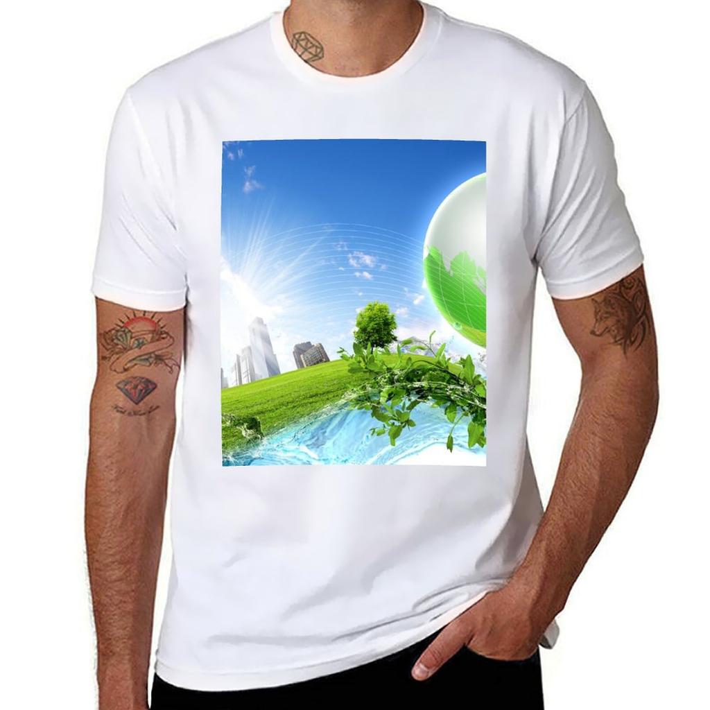 Frutiger Aero Global Nature City Tshirt Plus Size Loose Short Sleeve Top