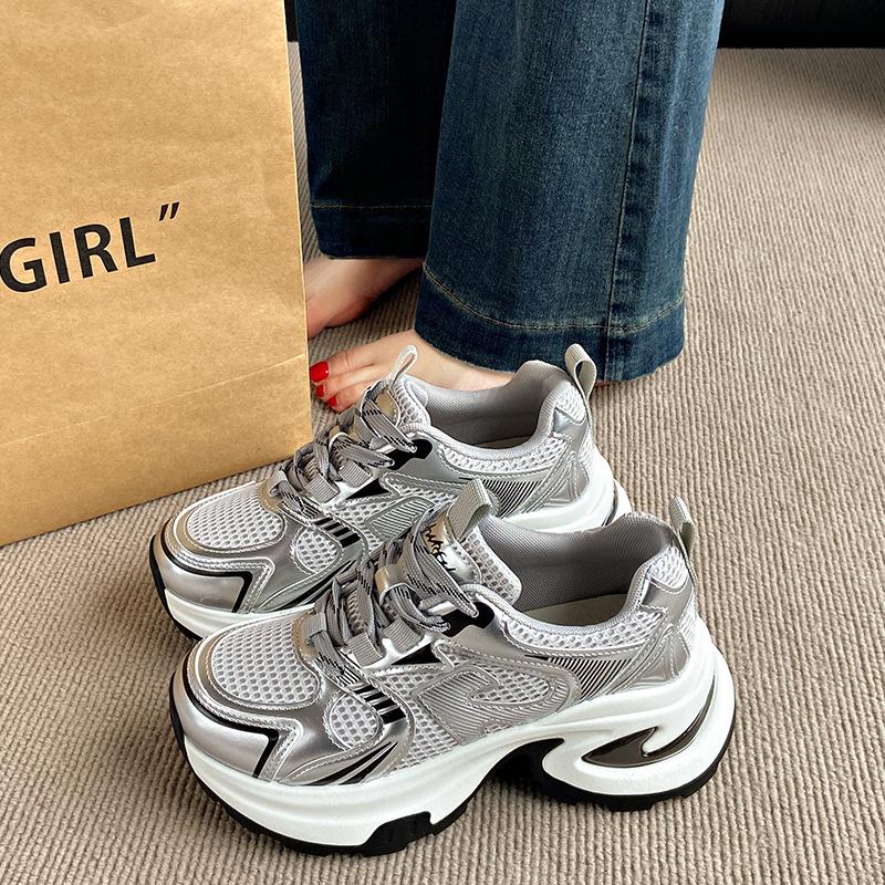 Thick-soled heightening silver dad shoes women's 2025 new spring and autumn small casual sports women's shoes
