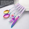 20pcs Cutlery Set Checkered Pattern Mirror Finish Smooth Edge Stainless Steel Fork Spoon Set